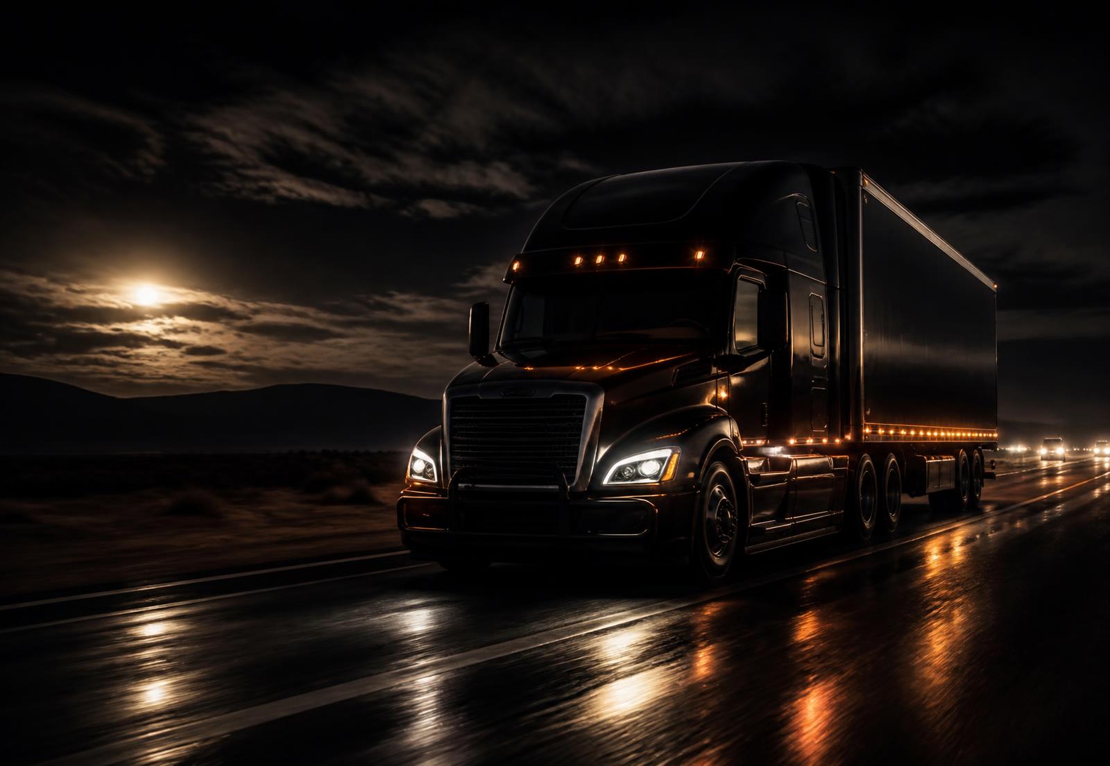 Golden Touch Logistics semi truck on the highway at night